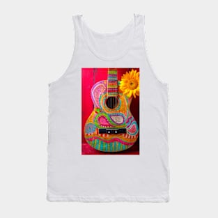 Poetry Guitar Leaning Against Red Wall Tank Top